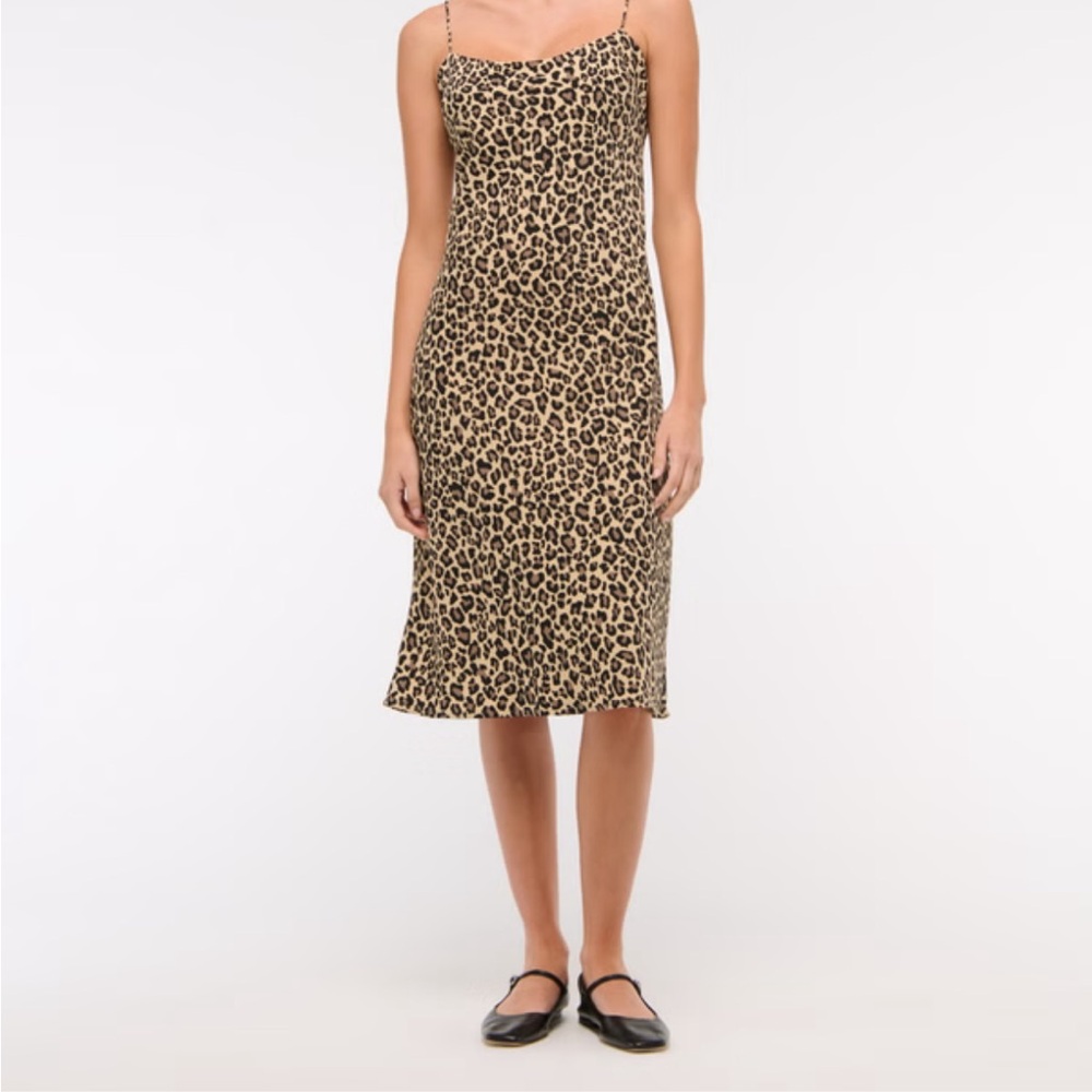 Leopard Print Slip Midi Dress - Tan/Black